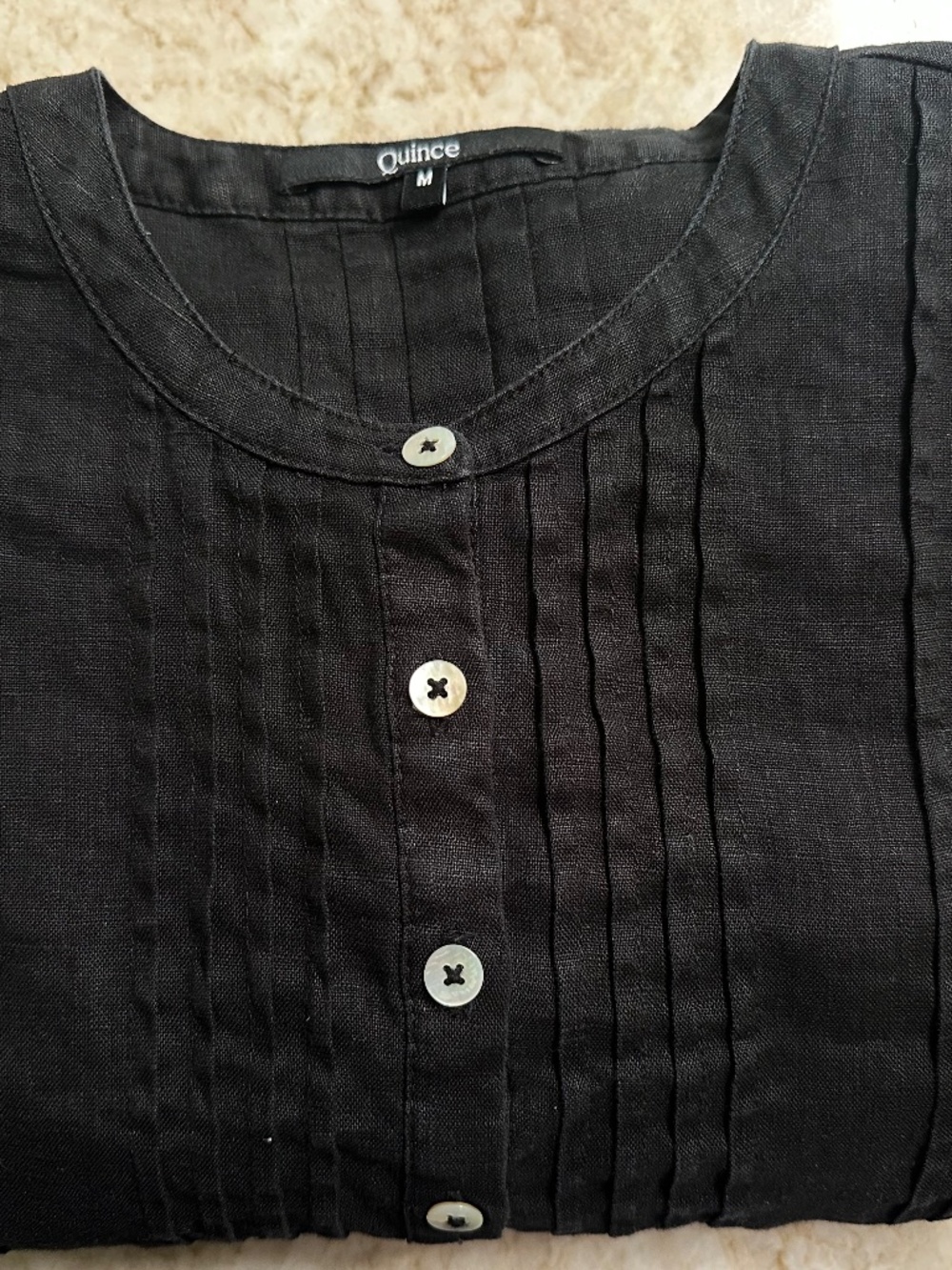 QUINCE 100% European Linen Short Sleeve Swing Dress Black M - Picture 3 of 5